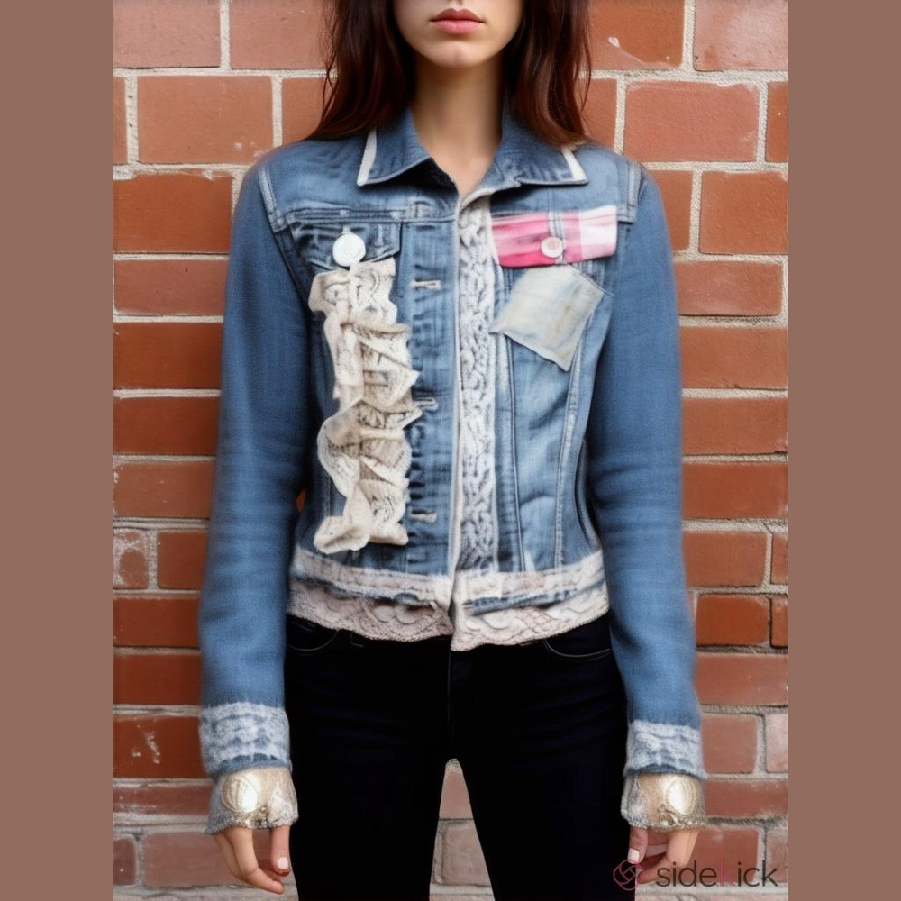 Boho Patchwork Embellished Upcycled Denim Jean jacket Artisan NWT Bohemian